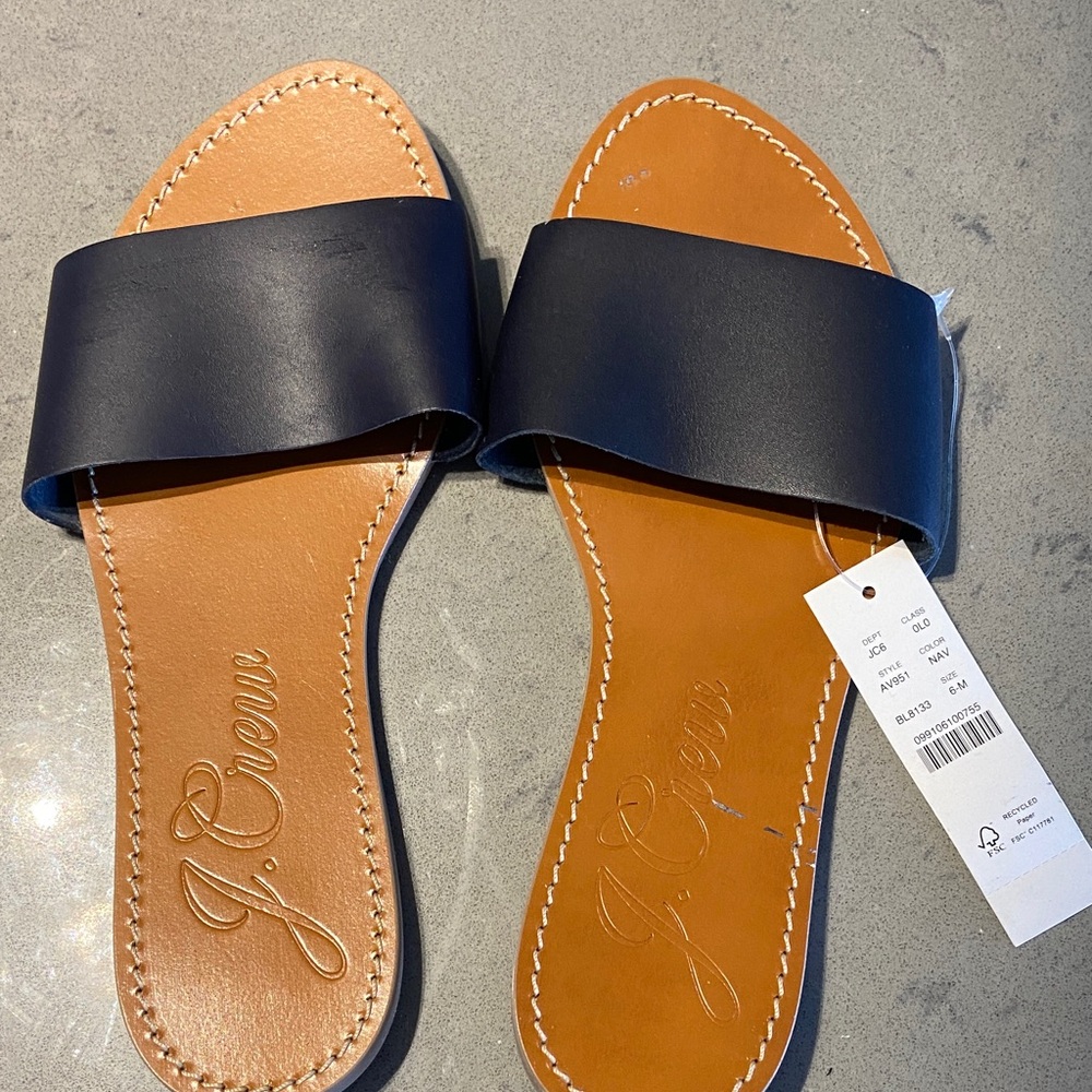 J. Crew Women's Black and Tan Leather Slide Sandals